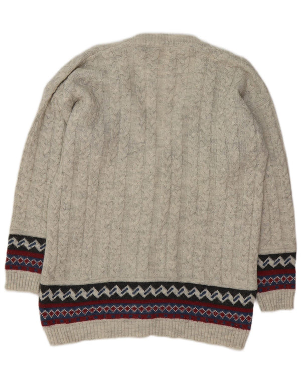 VINTAGE Pull Cardigan Homme Gris Moyen Fair Isle
