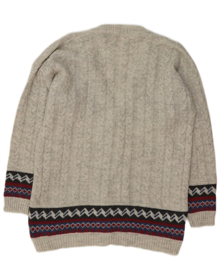 VINTAGE Pull Cardigan Homme Gris Moyen Fair Isle