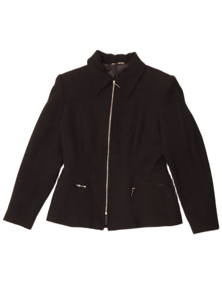 vintage Femme Full Zip Blazer Veste IT 42 Moyen Noir Polyester