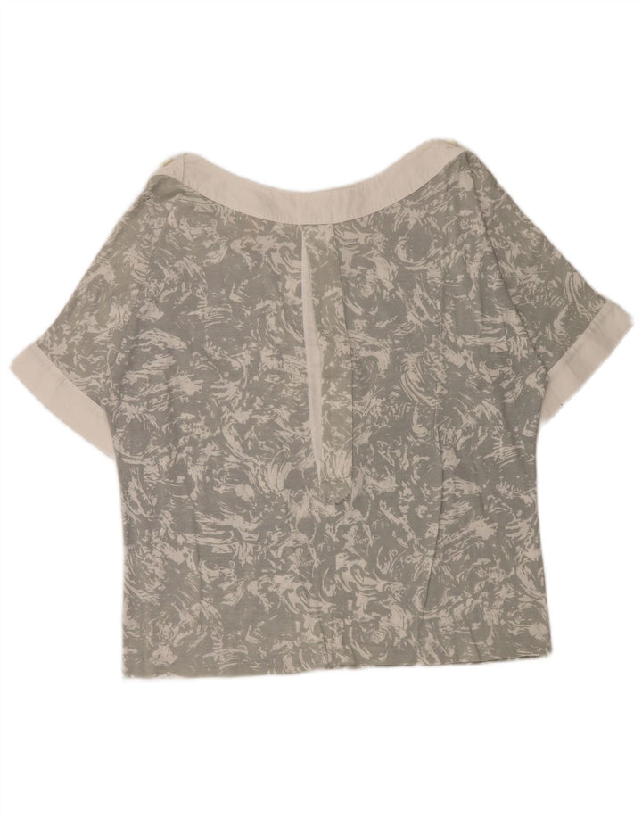 VINTAGE Womens Abstract Pattern Blouse Top UK 16 Large Grey Cotton