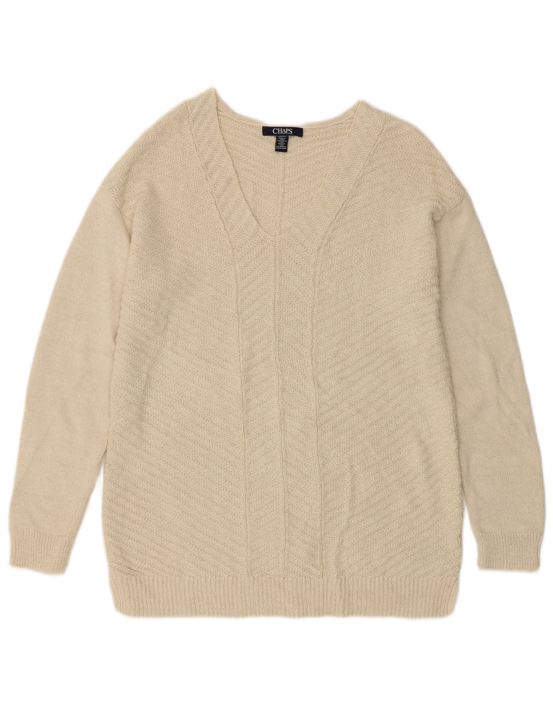 CHAPS Pull col en V pour femme UK 10 Petit coton blanc cassé