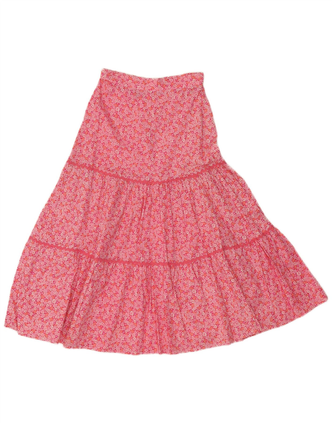 VINTAGE Jupe évasée femme EU 36 Petit W30 Coton floral rose