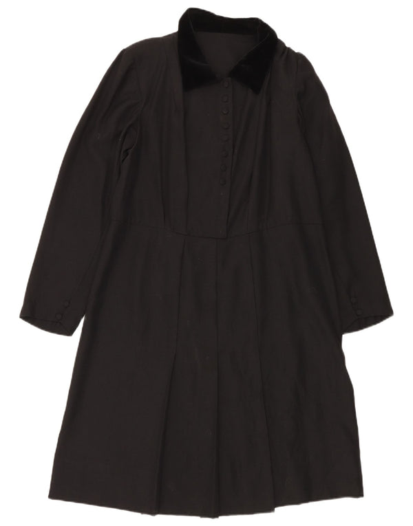 vintage Femme Manches Longues Maxi Robe UK 16 Grand Noir
