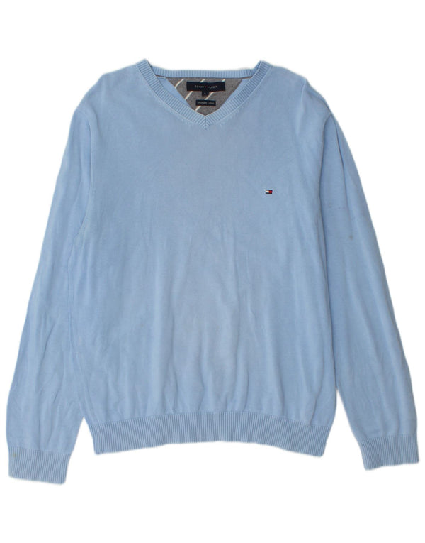 Tommy Hilfiger Pull col V pour homme en coton bleu Taille L