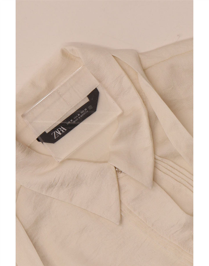 Zara Womens Bow Tie Shirt Blouse UK 14 Moyen Blanc