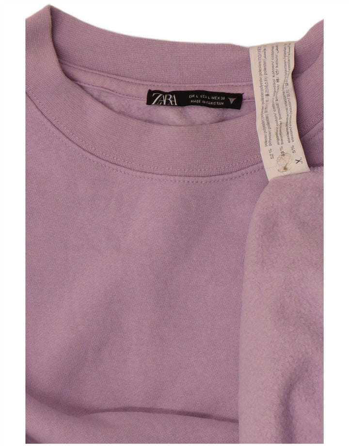 Zara Womens Crop Sweatshirt Jumper UK 16 Large Violet Polyester