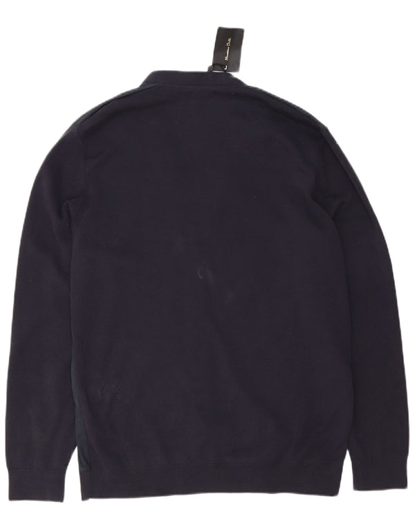 Massimo Dutti Mens Regular Fit Cardigan Sweater Large Bleu Marine Polyamide