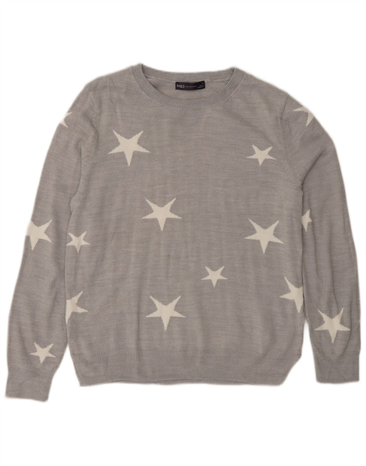 Marks & Spencer Pull graphique à col rond pour femme UK 12 Gris moyen