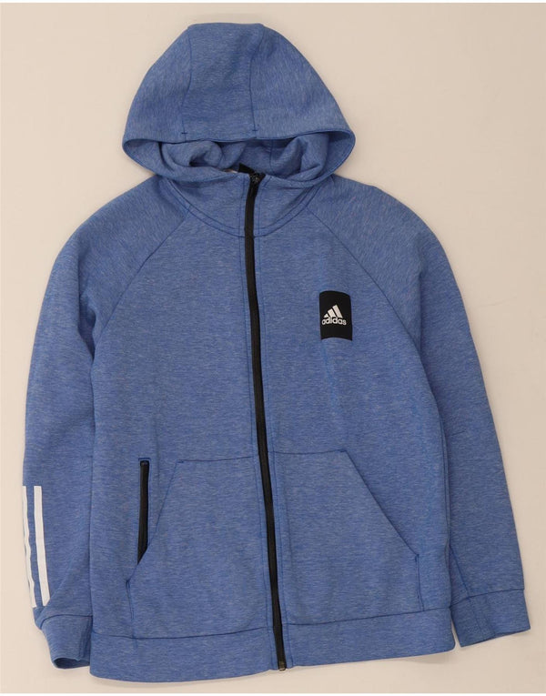 Adidas Boys Zip Hoodie Sweater 13-14 Years Blue Flecked Cotton
