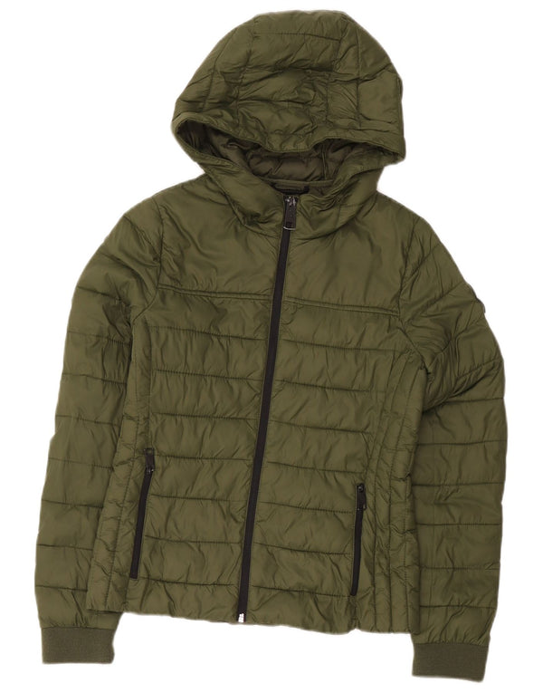 Hollister Veste matelassée à capuche pour femme UK 10 Small Khaki Nylon