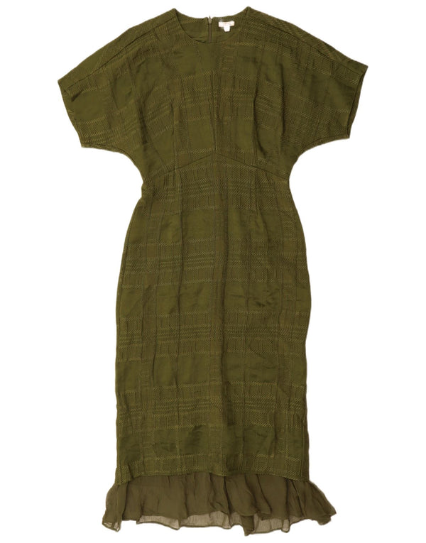Jigsaw Robe Sirène Femme UK 8 Petit Carreau Vert Viscose