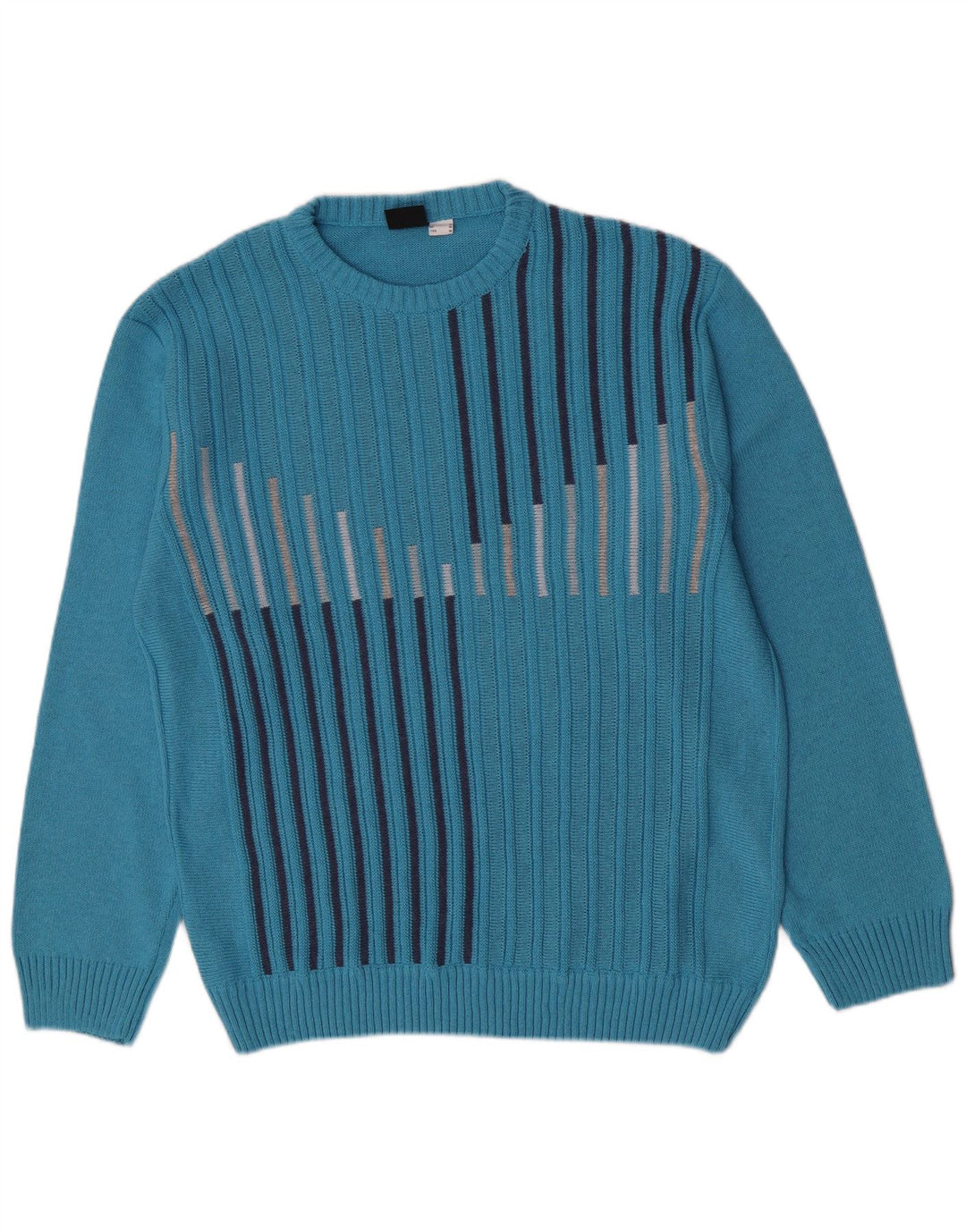 Gixan Pull col rond coupe classique pour homme IT 50 Bleu moyen rayé