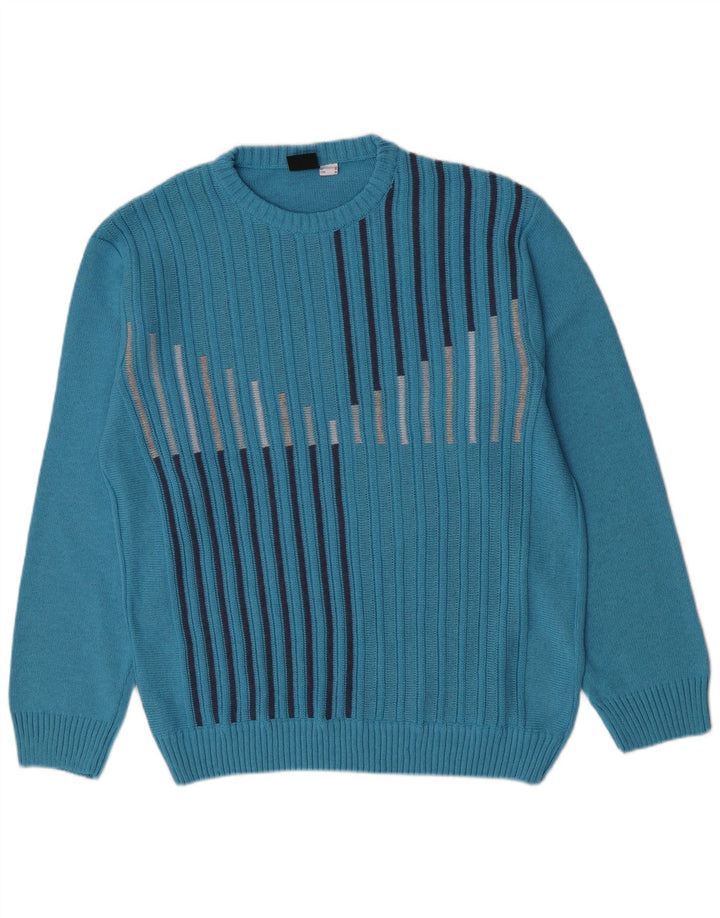 Gixan Pull col rond coupe classique pour homme IT 50 Bleu moyen rayé