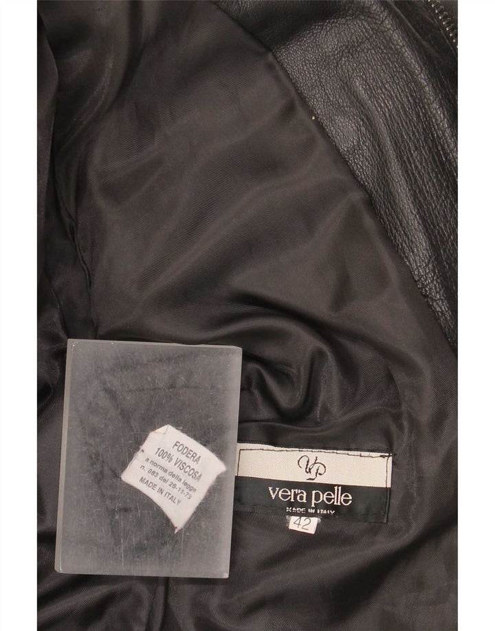 Veste de motard en cuir femme vintage IT 42 Noir Moyen