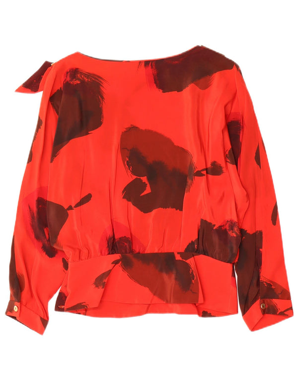 vintage Femme Manches Longues Blouse Top IT 42 Soie Florale Rouge Moyen