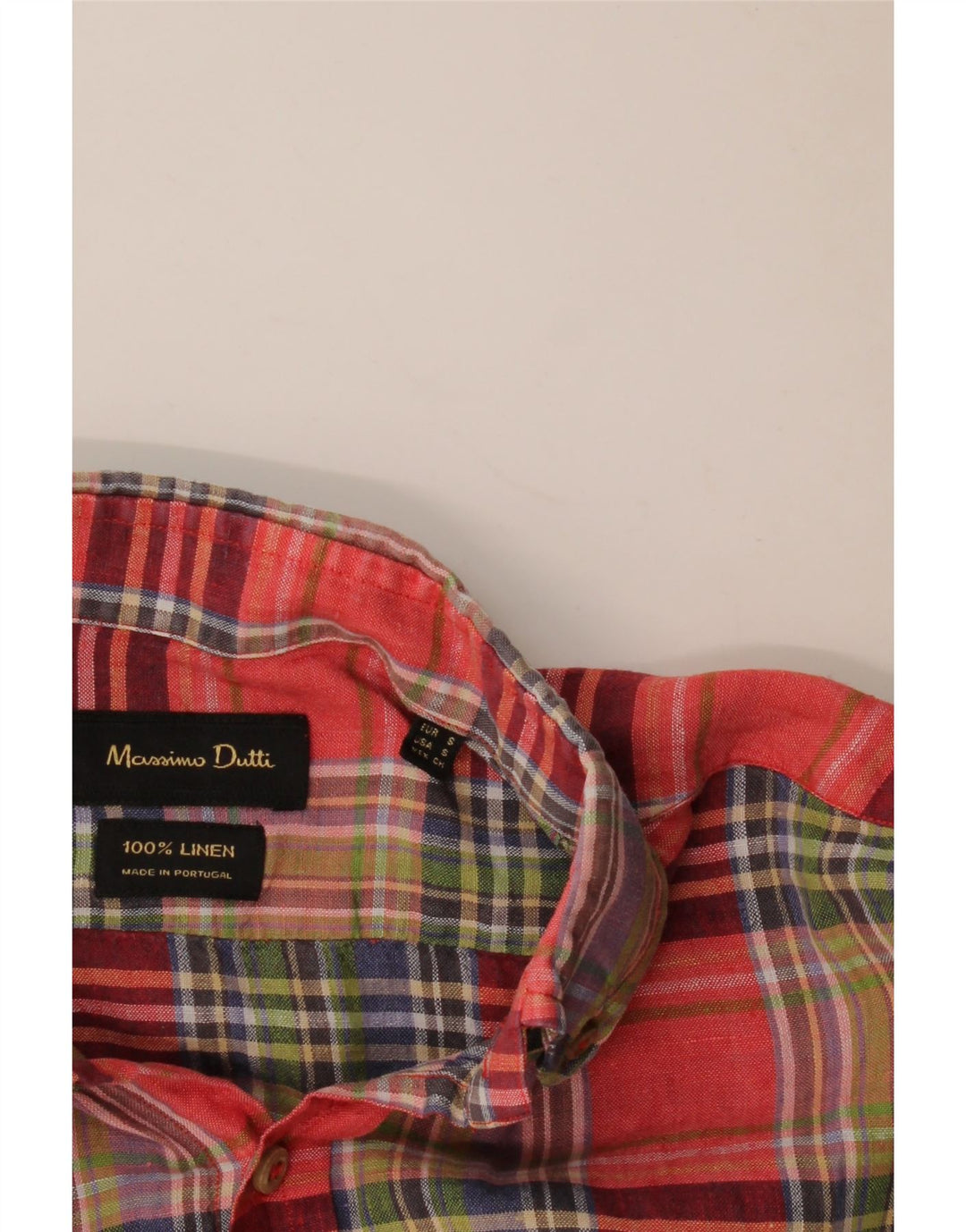 Massimo Dutti Chemise Homme Petit Carreau Rouge Lin