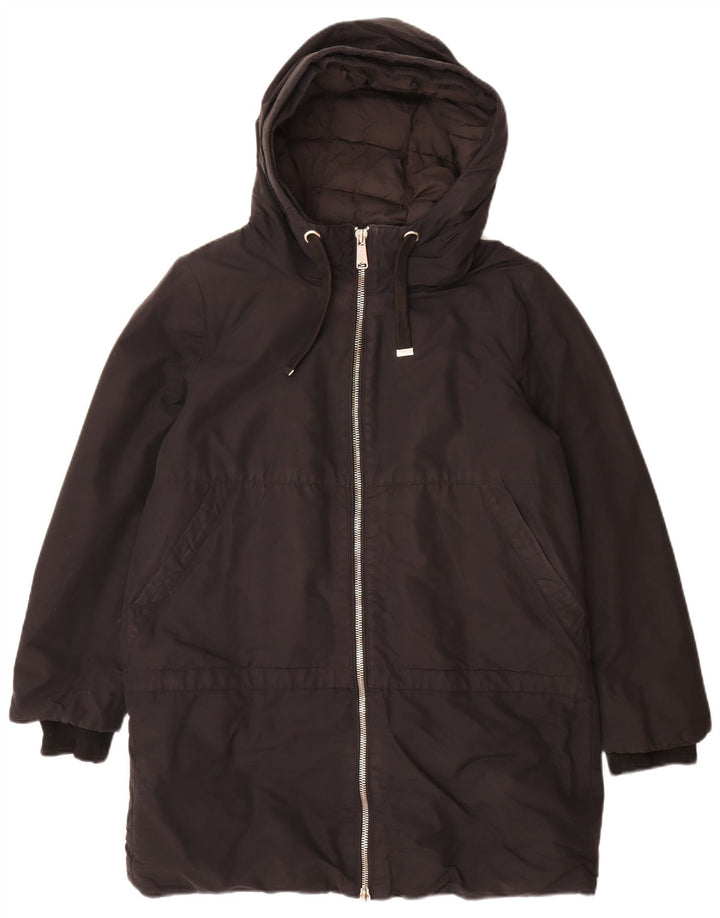 Zara Manteau rembourré à capuche pour femme UK 16 Large Noir
