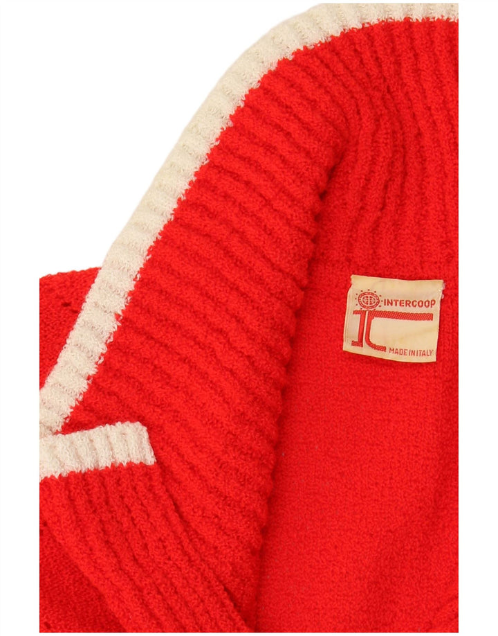 VINTAGE Femmes Crop Sans Manches Cardigan Pull UK 14 Moyen Rouge Rayé