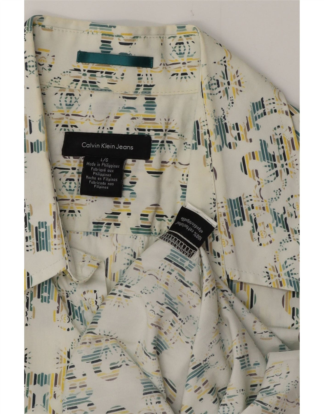CALVIN KLEIN JEANS Mens Grant Fit Abstract Pattern Shirt Large White
