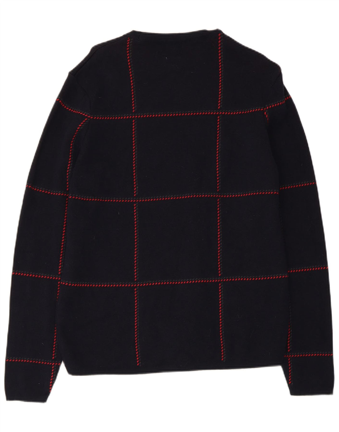 Zara Pull à col rond pour homme en coton à carreaux bleu marine moyen