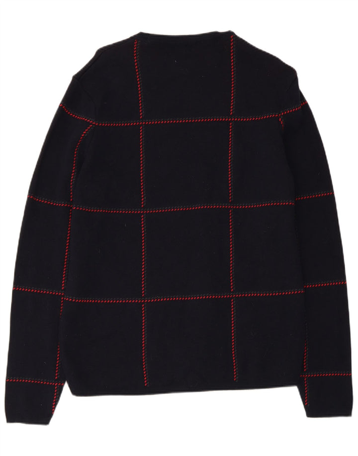 Zara Pull à col rond pour homme en coton à carreaux bleu marine moyen