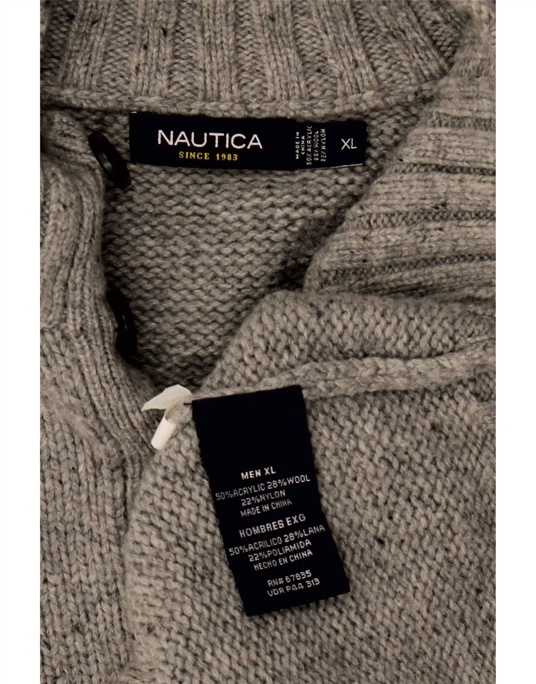 NAUTICA Pull col boutonné pour homme XL en acrylique moucheté gris