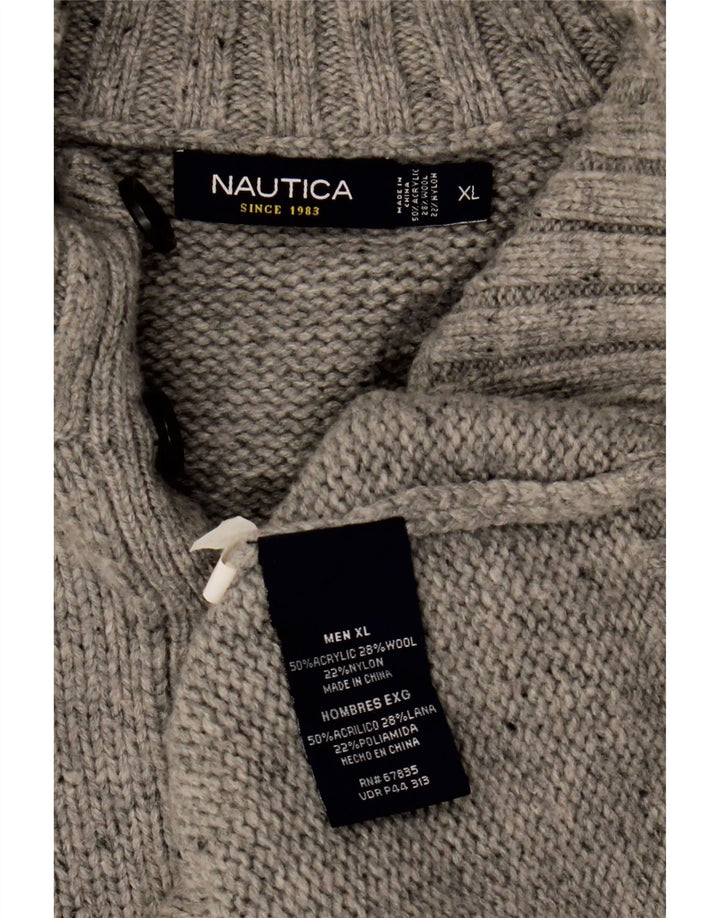 NAUTICA Pull col boutonné pour homme XL en acrylique moucheté gris