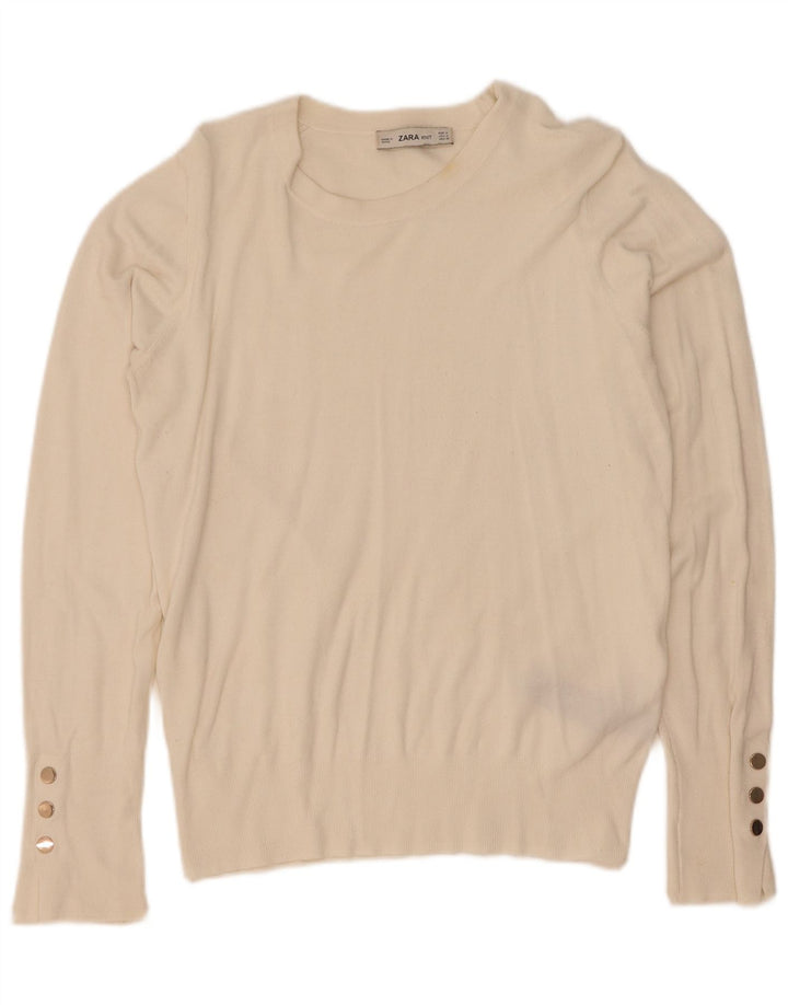Zara Femme Pull Col Bateau UK 12 Medium Blanc Viscose