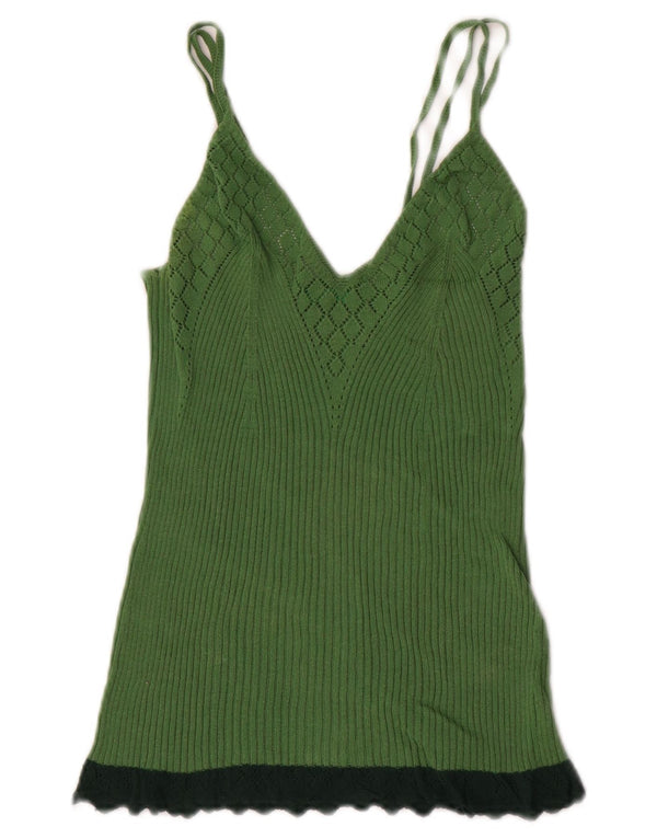 BENETTON Haut caraco en tricot pour femme UK 4 XS Vert Colourblock