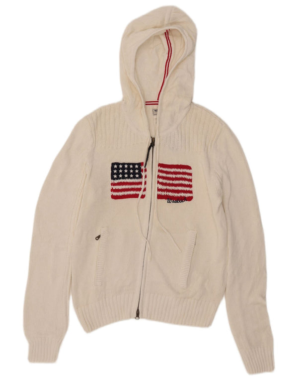 Woolrich Cardigan à capuche graphique pour femme UK 18 XL Blanc Coton