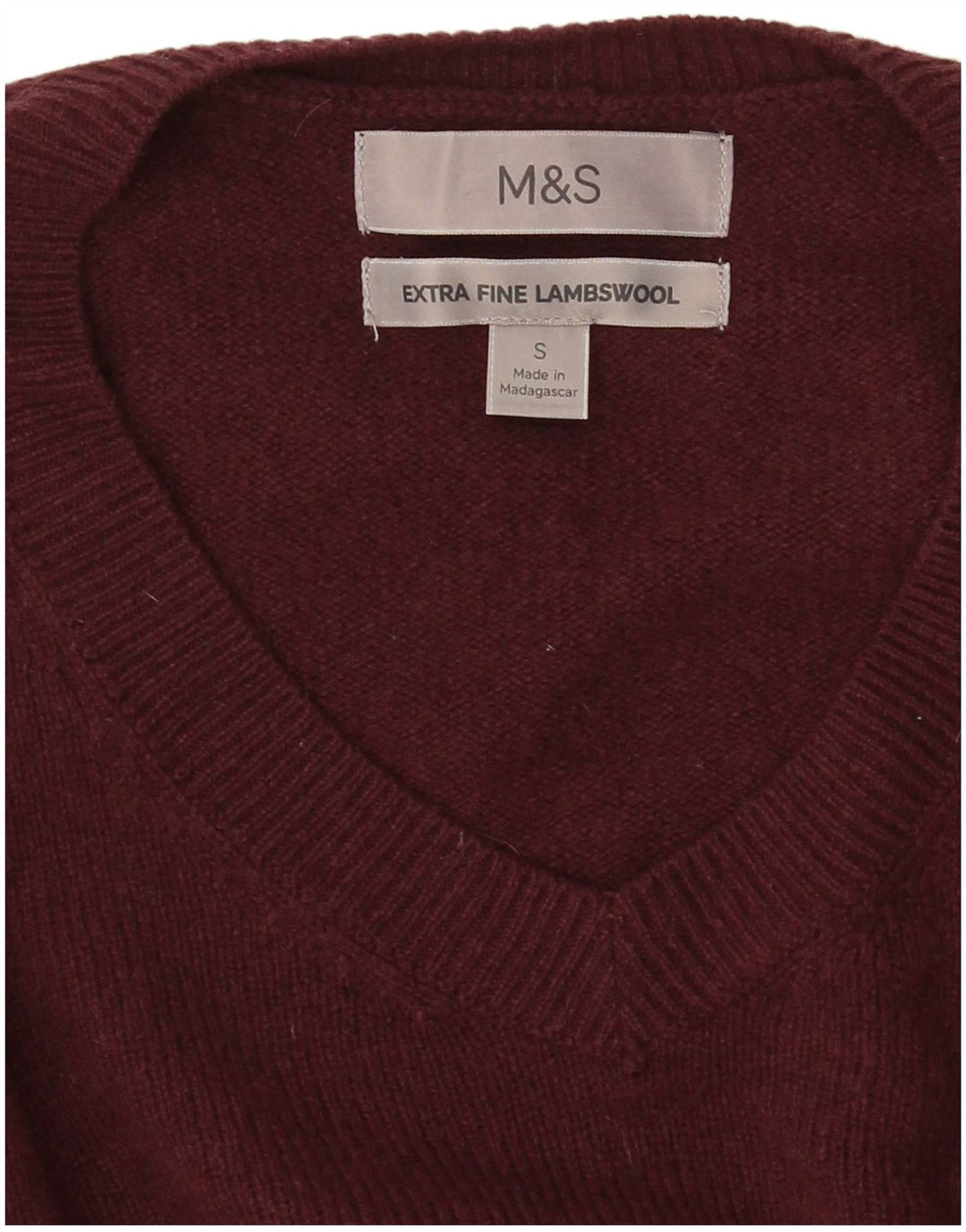 Marks & Spencer Pull col V pour homme en laine d'agneau bordeaux Taille S