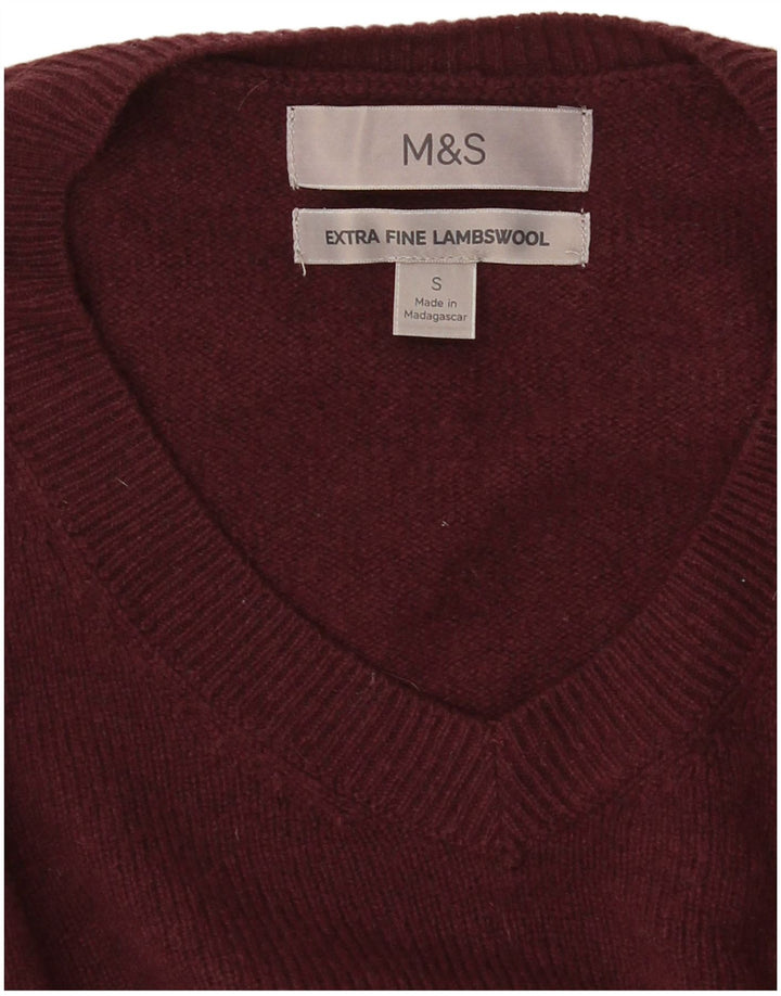 Marks & Spencer Pull col V pour homme en laine d'agneau bordeaux Taille S