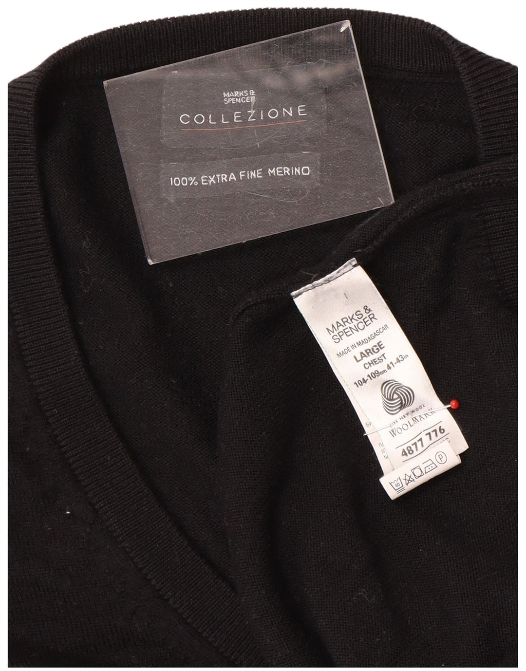 Marks & Spencer Pull col V pour homme en laine noire Taille L