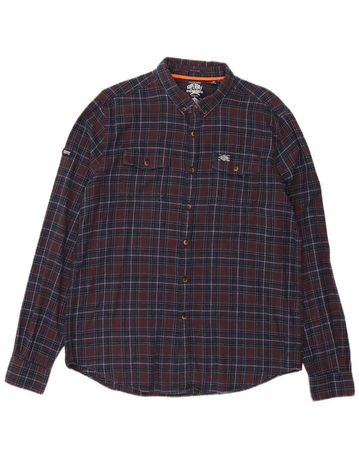 Superdry Chemise en flanelle coupe classique pour homme 2XL Bleu marine à carreaux