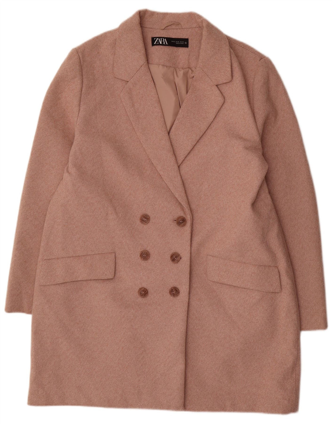 ZARA Manteau croisé pour femme UK 18 XL Beige à fines rayures