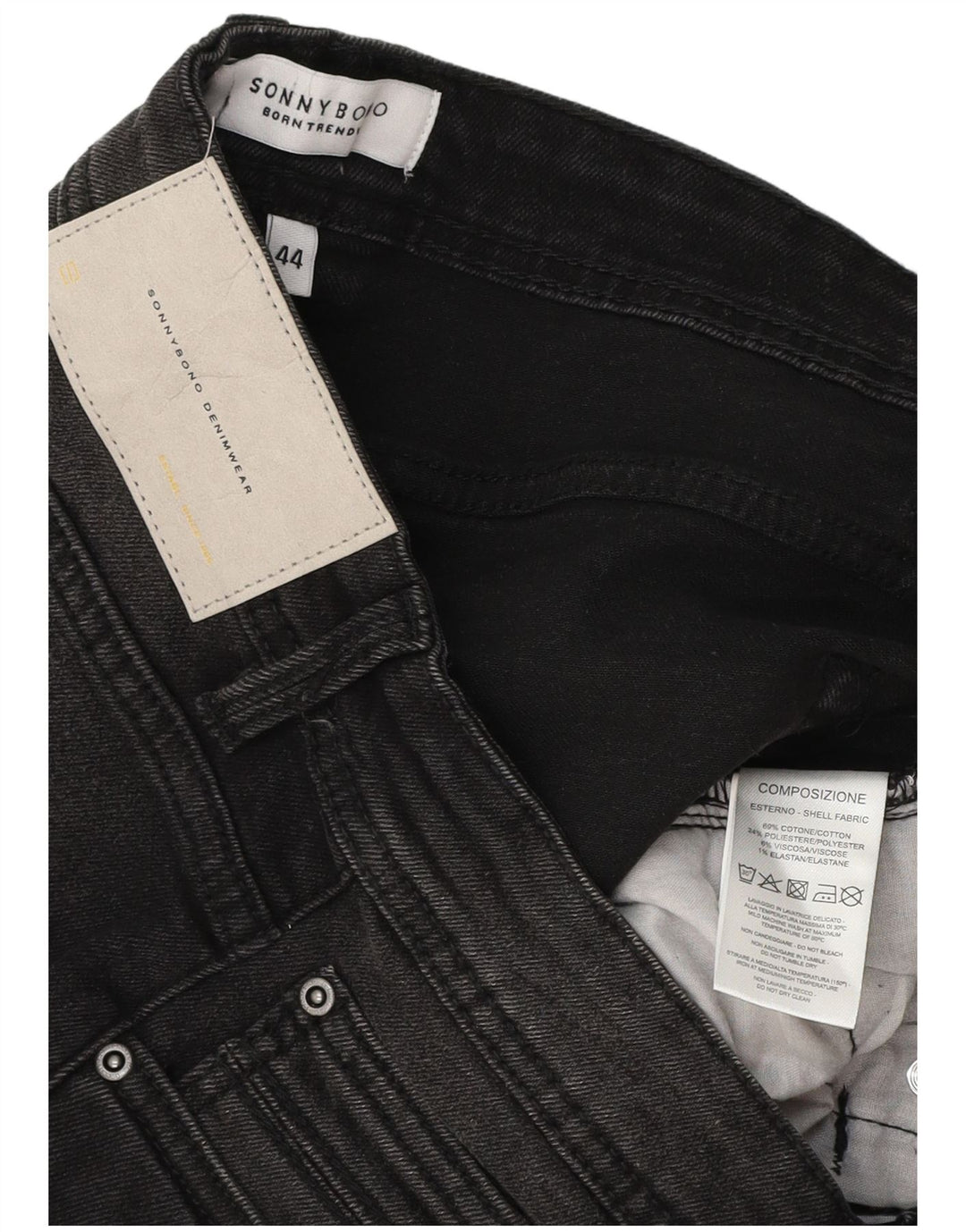 SONNY BONO Short en Jean Femme IT 44 Moyen W29 Coton Noir