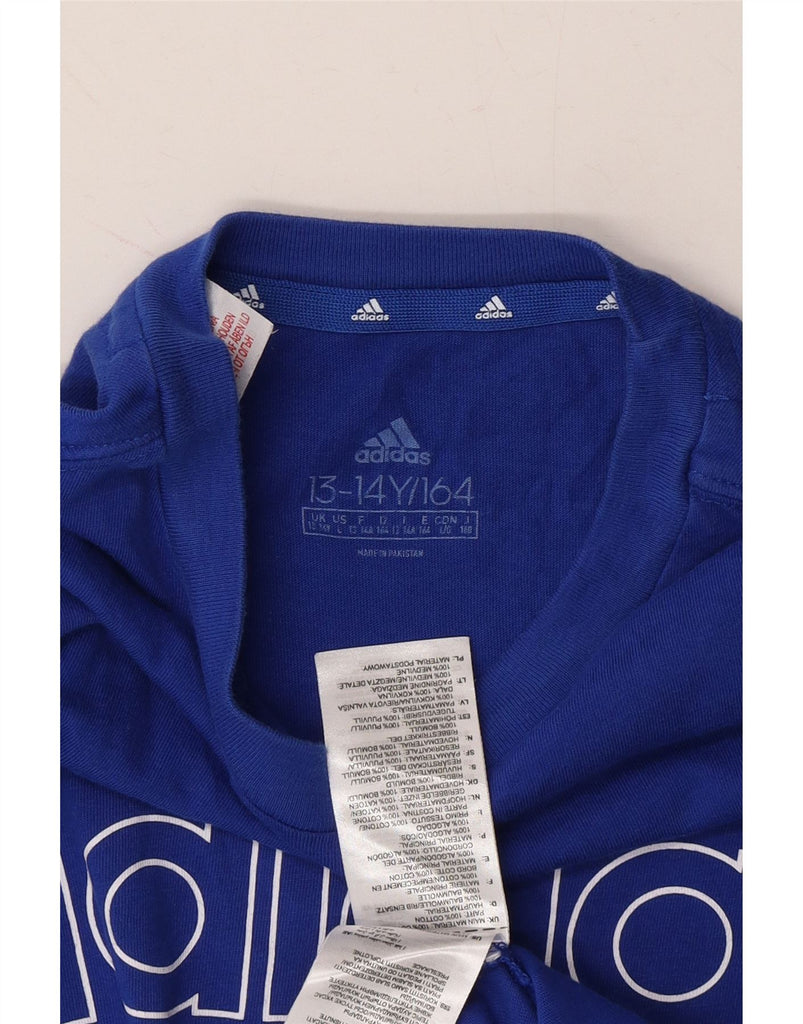 ADIDAS Boys Graphic T-Shirt Top 13-14 Years Blue Cotton Vintage Adidas and Second-Hand Adidas from Messina Hembry 