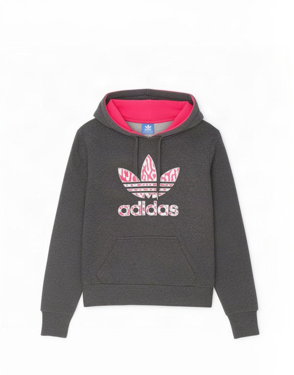 Adidas Pull à capuche graphique pour femme UK 12 Gris moyen Coton