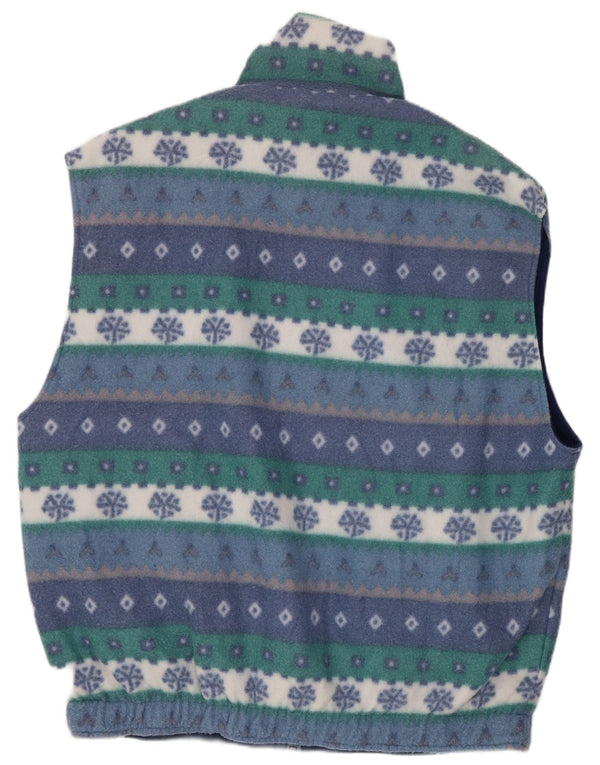 vintage Mens Réversible Fleece Gilet UK 42 XL Bleu Géométrique Polyester