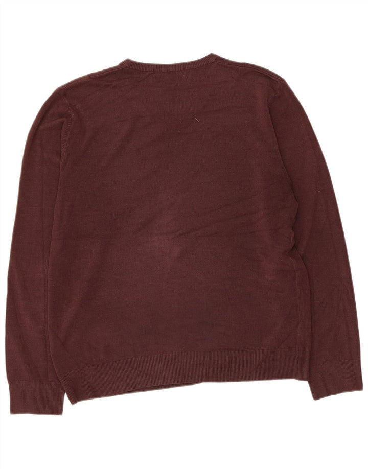Marks & Spencer Pull col en V pour femme UK 14 Acrylique marron moyen