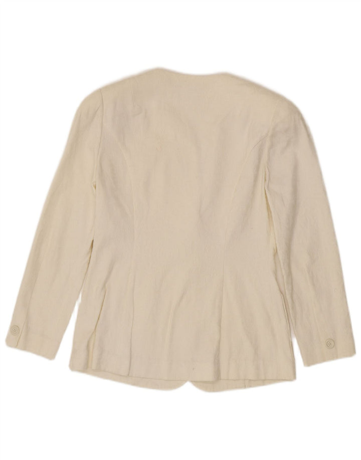 Jun Ashida Veste blazer à 1 bouton pour femme UK 10 Petit blanc cassé géométrique