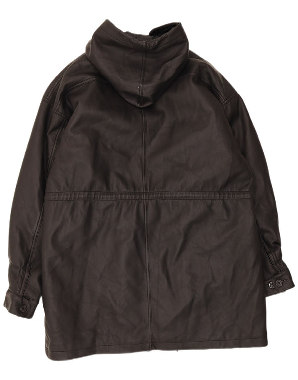 Regina Schrecker Manteau à capuche en simili cuir pour femme UK 18 XL PVC noir