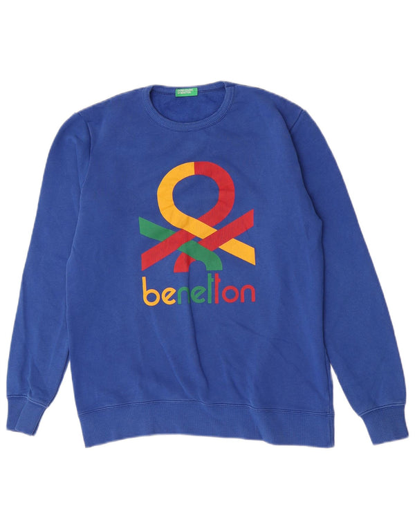 Benetton Sweat-Shirt Graphique Garçon 13-14 Ans 3XL Bleu Coton