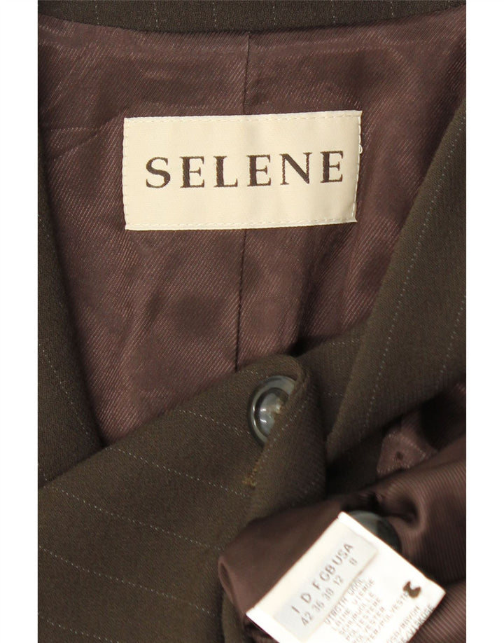 Selene Veste blazer à 3 boutons pour femme UK 12 Marron moyen à fines rayures