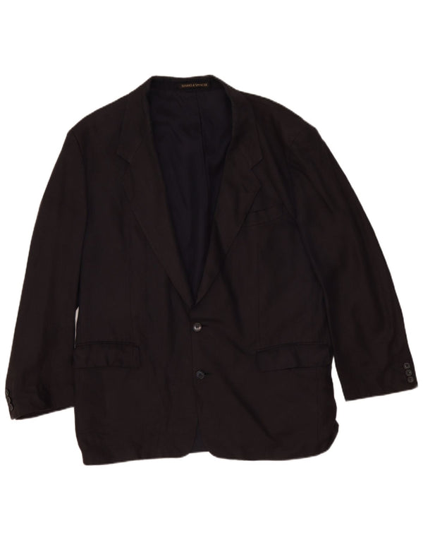 Marks & Spencer Veste blazer à 2 boutons pour homme UK 44 XL Noir Lin Classique