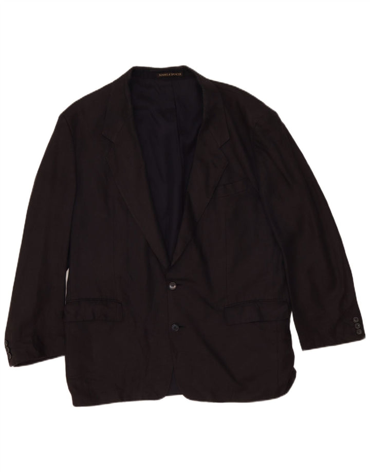 Marks & Spencer Veste blazer à 2 boutons pour homme UK 44 XL Noir Lin Classique