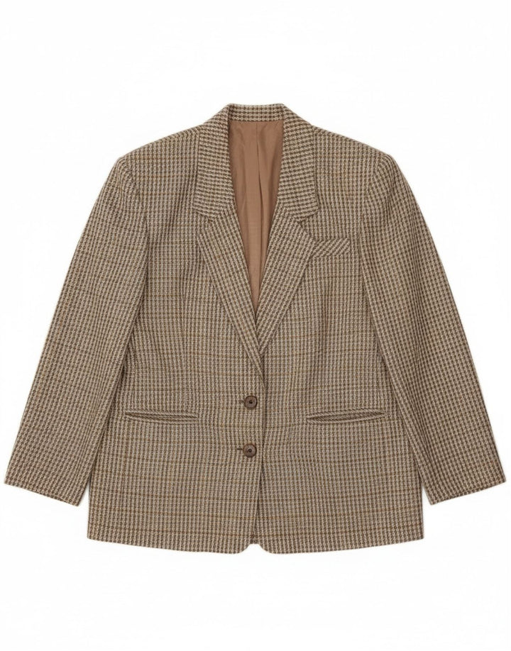 vintage Femme 2 Bouton Blazer Veste IT 46 Grande Laine Vichy Kaki