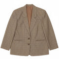 vintage Femme 2 Bouton Blazer Veste IT 46 Grande Laine Vichy Kaki