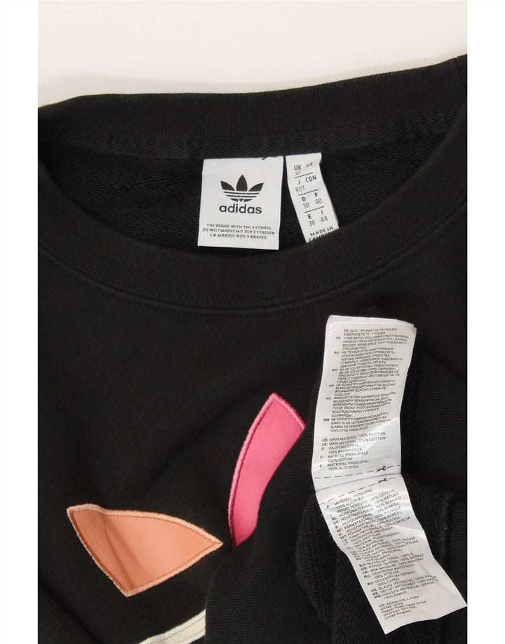 ADIDAS Sweat-shirt court graphique pour femme UK 12 en coton noir moyen