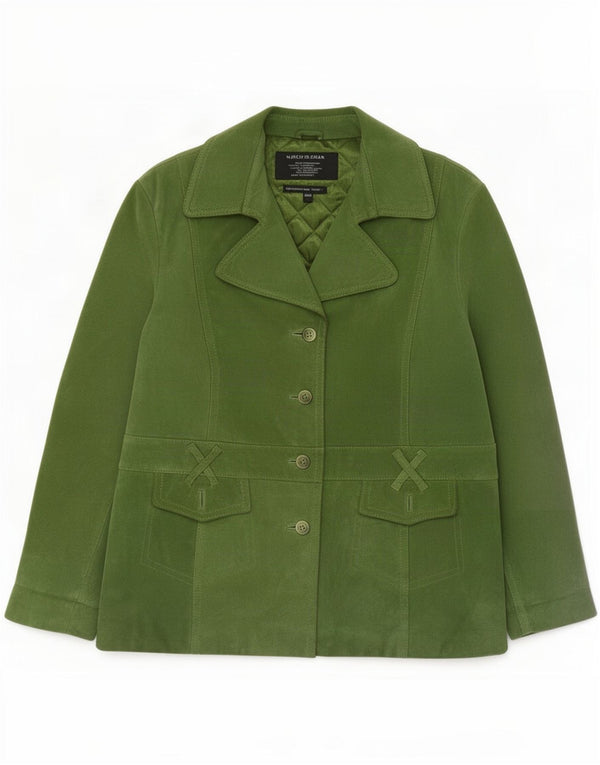 vintage Femmes 4 Boutons Blazer En Daim Veste UK 20 2XL Cuir Vert